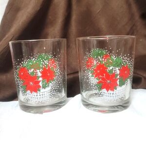 Holly Poinsettia Rocks Glasses Christmas Vintage
